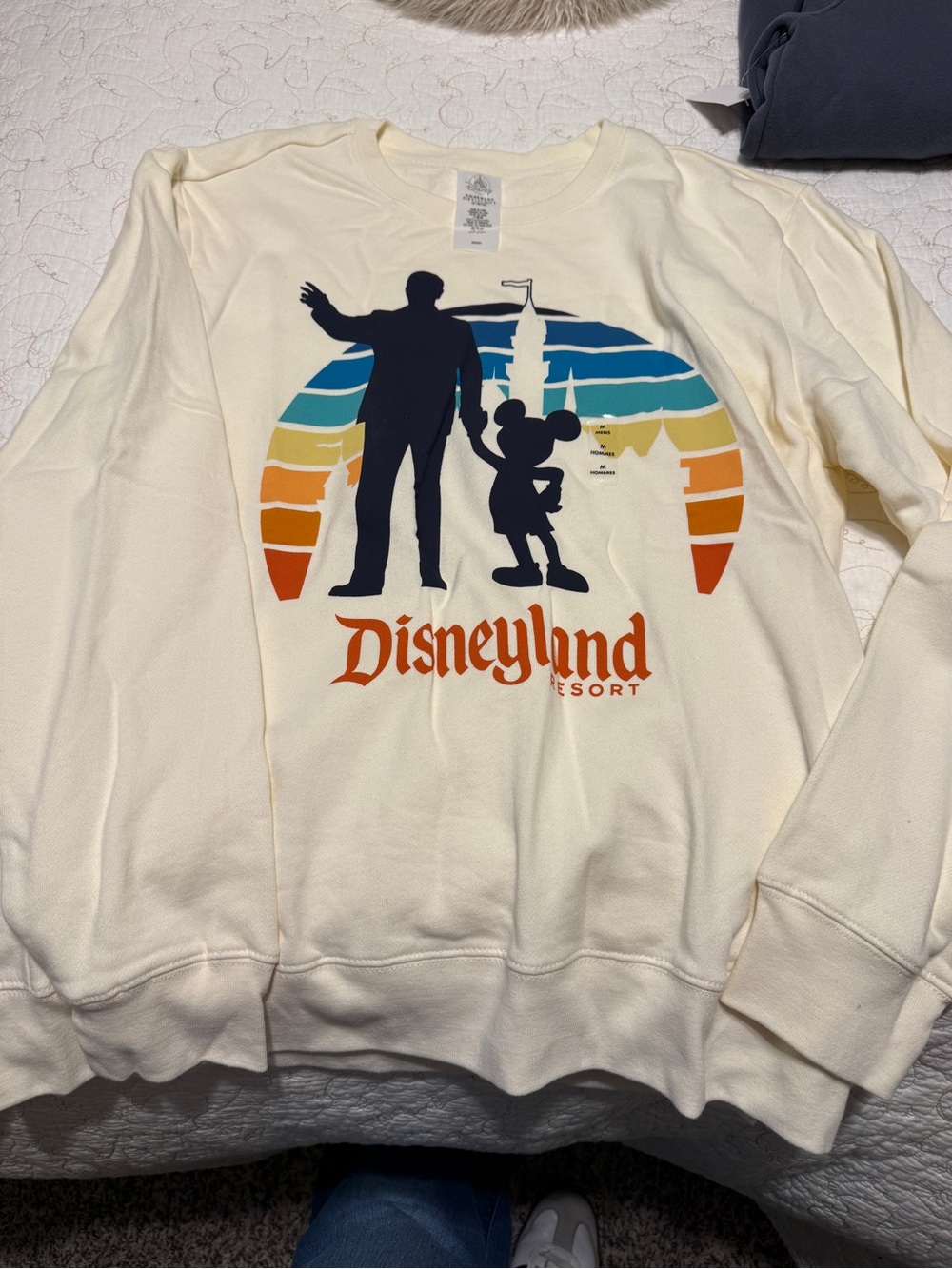 Disney Cream Crewneck with Navy Walt & Mickey Silhouette and Retro Rainbow